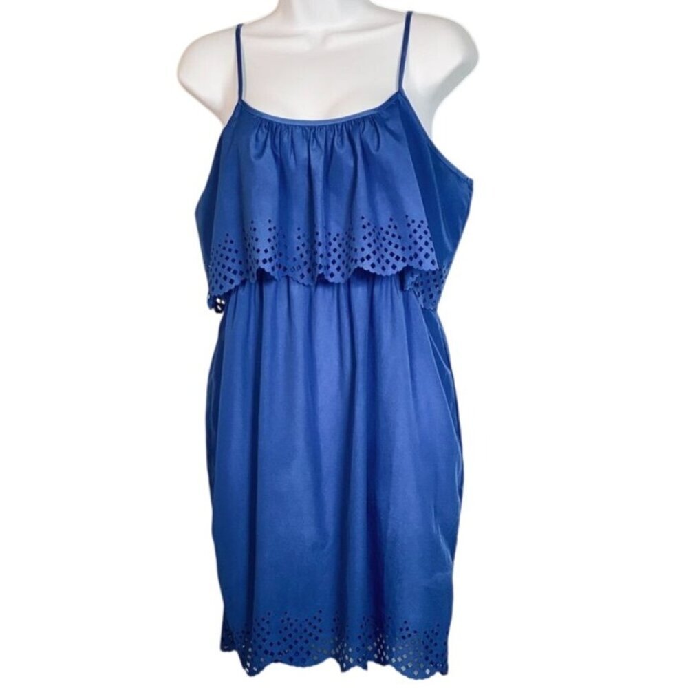 Royal Blue Summer Spaghetti Strap Dress With Eyelet Design Cutouts By Dots Size